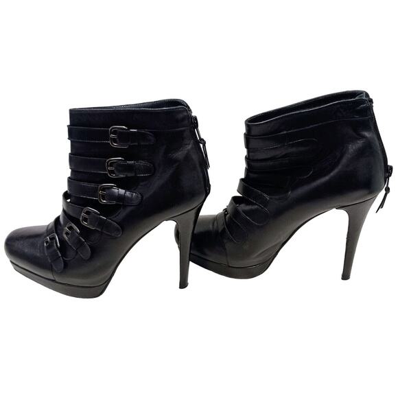 Stuart Weitzman Glam Moto Ankle Boots Sz 7.5 Black Buckle Rocker Punk Gothic - Picture 8 of 16